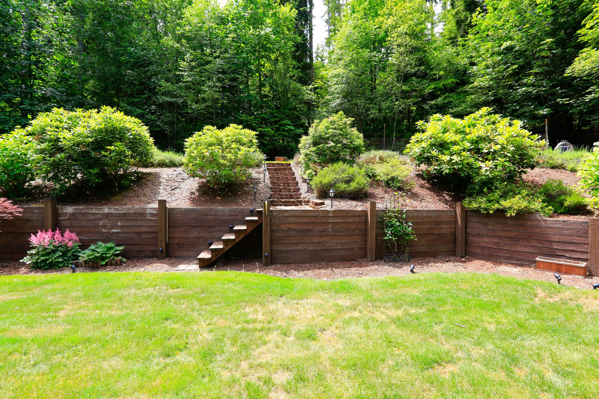 Beautiful backyard landscape and garden view